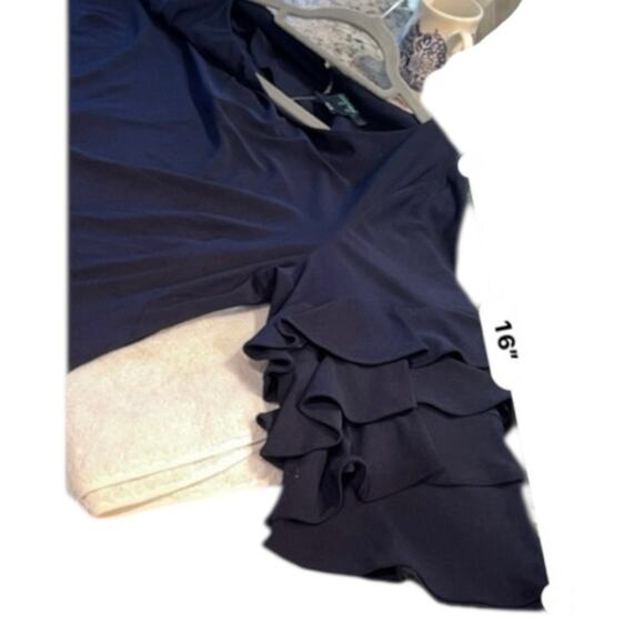 Gabby Skye Dark Blue Shift Dress Women’s Size 14W Ruffled 3/4 Sleeves Zip Back - Picture 8 of 8
